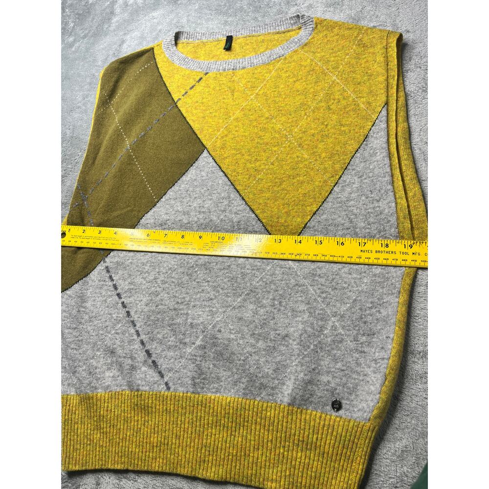 United Colors of Benetton Argyle Geometric Wool Blend Sweater Vest Yellow XS - Picture 4 of 8